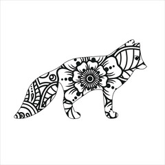 silhouette of a fox. foxanimal mandala coloring book page .fox  vector illustration