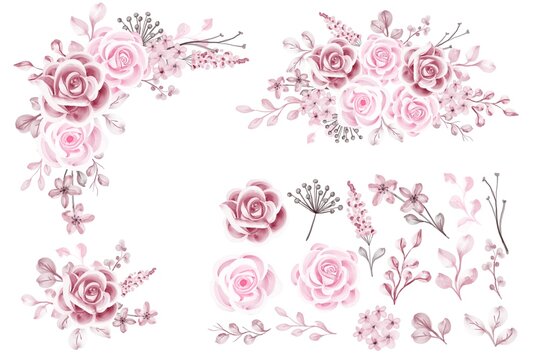 Luxury Pink Rose Flower Wreath Isolated Clipart