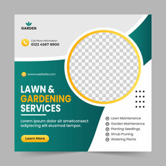 Lawn gardening service or Landscaping Service Social Media Post banner set or agriculture web Banner Template. Mowing poster, leaflet, poster, flyer grass,  agriculture business