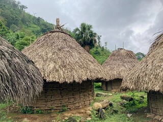 Fototapeta na wymiar Primitive Jungle Village and Huts