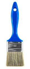 Blue paint brush isolated on a white background, top view.
