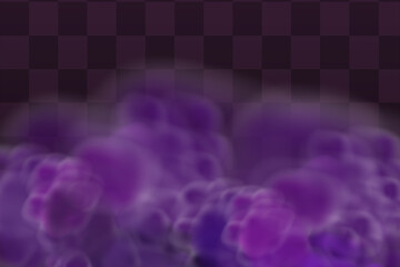 Realistic scary mystical violet fog in night Halloween. Purple poisonous gas, dust and smoke effect.