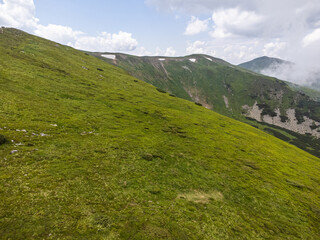 Aerial View Landscape Mountain. Tracking tourism, trace.