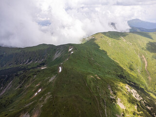 Aerial View Landscape Mountain. Tracking tourism, trace.