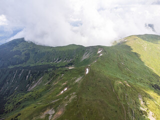 Aerial View Landscape Mountain. Tracking tourism, trace.