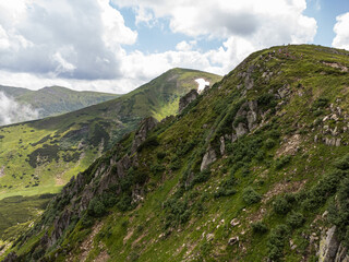 Fototapeta premium Aerial View Landscape Mountain. Tracking tourism, trace.