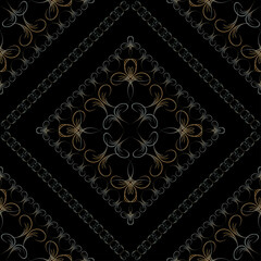 Vector seamless floral pattern for the design of a scarf, tablecloth, fabric. Pattern square background black