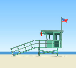 Lifeguard tower on the beach. Vector illustration