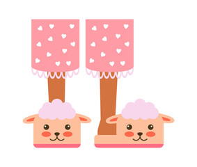 Child in sheep slippers. Vector illustration