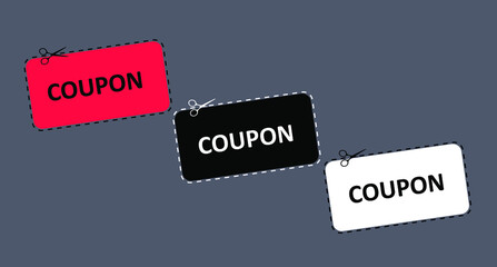 Discount coupon icon with clipping path.
Dotted line, cut borders with scissors.
Vector illustration.
