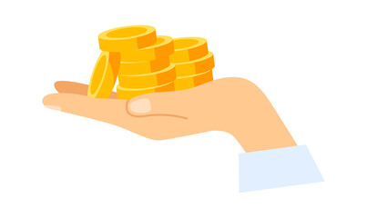 Hands holding money coins. Vector illustration
