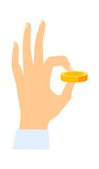 Hands holding money coins. Vector illustration