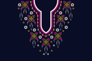Geometric ethnic neckline. Floral Ethnic oriental pattern traditional. Tribal necklace embroidery design for fashion women.background,wallpaper,clothing and wrapping.
