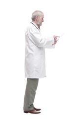 elderly competent doctor with a digital tablet.