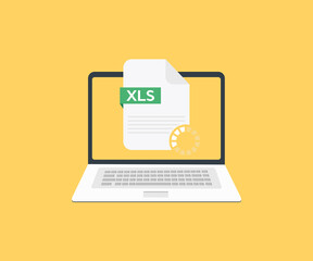 Laptop and download XLS file logo design. Download xls button, Excel Type vector design and illustration. - obrazy, fototapety, plakaty