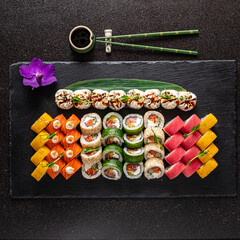 sushi set on the black stone