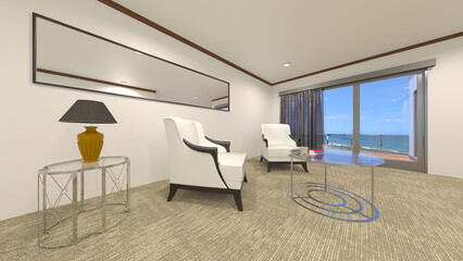 海が見えるリビングルーム