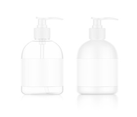 Realistic transparent and white bottle with white dispensers. Perfect for presentation of your design. EPS10.	