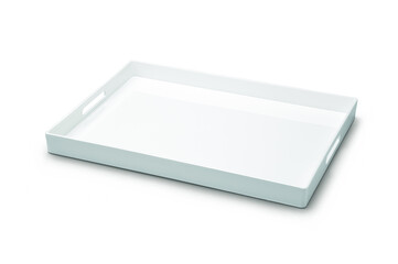 Modern white reflective rectangular tray, isolated on white