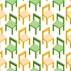 Vector seamless pattern of yellow and green isometric chairs