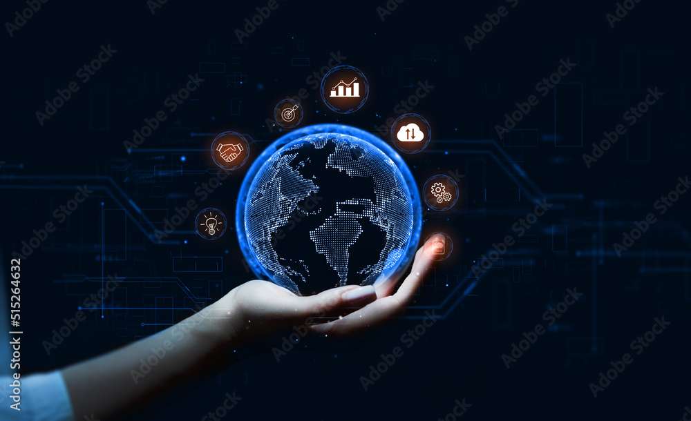 Poster big data, digital marketing and link tech concept. global business internet connection application t