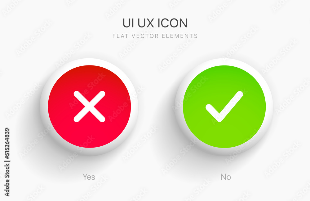 Poster yes or no icon. green tick symbol and red cross sign in circle. checkmark and check icon. approval. 