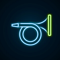 Glowing neon line Trumpet icon isolated on black background. Musical instrument. Colorful outline concept. Vector