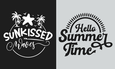 Hello summer beach time t-shirt design fully editable printable SVG vector file