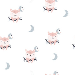 Obraz na płótnie Canvas Seamless pattern with funny foxes and half moons