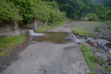 道を流れる川
