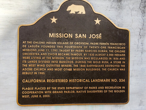Mission San Jose, California Plaque