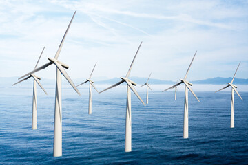 wind turbines or turbines in the sea or ocean