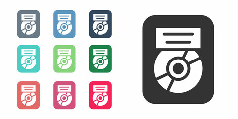 Black CD disk award in frame icon isolated on white background. Modern ceremony. Best seller. Musical trophy. Set icons colorful. Vector