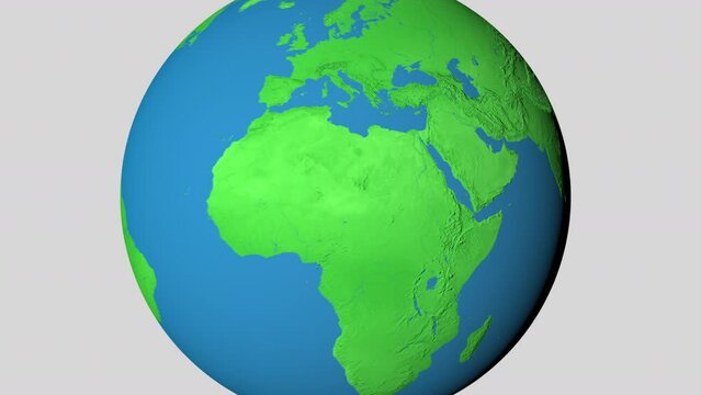 Seamless looping animation of the earth zooming in to the 3d map of Saudi Arabia with the capital and the biggest cites in 4K resolution