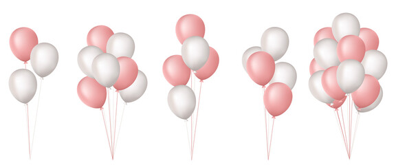 3d baloons  bunch set. Pink and white birthday baloons