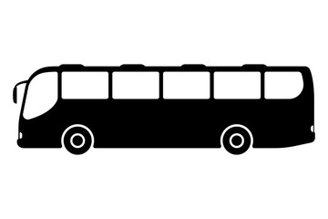 Big passenger tourist bus icon. Black silhouette. Side view. Vector simple flat graphic illustration. Isolated object on a white background. Isolate. - obrazy, fototapety, plakaty