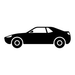 Car icon. Sports racing vehicles. Race. Black silhouette. Side view. Vector simple flat graphic illustration. Isolated object on a white background. Isolate.