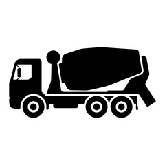 Concrete mixer truck icon. Black silhouette. Side view. Vector simple flat graphic illustration. Isolated object on a white background. Isolate.