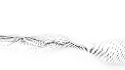 Futuristic moving wave. Digital white background with moving particles. Big data visualization. 3d rendering