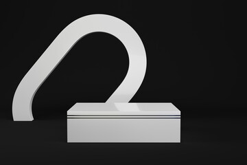 White rectangle pedestal with abstract geometric shape for product display