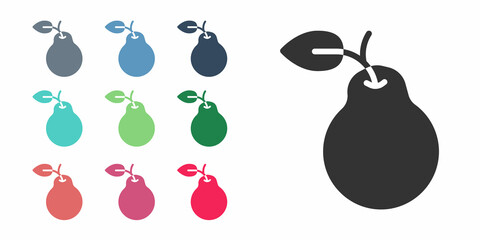 Black Pear icon isolated on white background. Fruit with leaf symbol. Set icons colorful. Vector