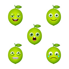 Emoticon of cute Lime. Isolated vector set