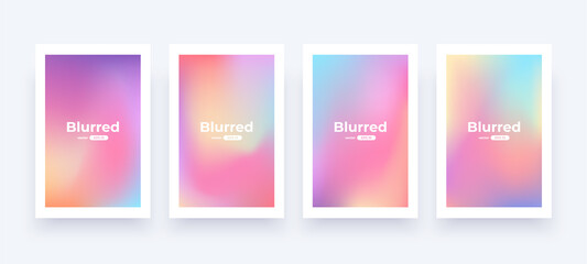 Gradient background set. Soft color. Bright colorful colors. Simple modern screen design. Sunset and sunrise sky colors. Blue, purple, orange, pink, yellow. Vibrant style template. Vector illustration