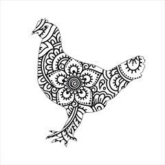 Hand drawn chicken for coloring book for adult. Hen coloring page Beautiful card with hen . rooster coloring book page