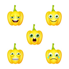 Emoticon of cute Yellow Bell Pepper. Isolated vector set