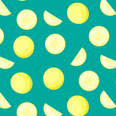 Beautiful seamless pattern with melon on blue background. Trendy pattern design for textile, postcards, baby cards.