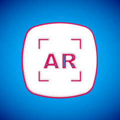 White Augmented reality AR icon isolated on blue background. Virtual futuristic wearable devices. Vector