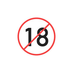 No 18 years old icon.  Stop symbol. High quality in colour vector illustration. 