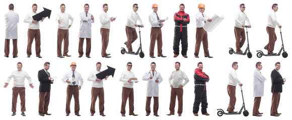 collage of a man in full growth displaying many professions and position © ASDF