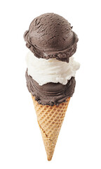 chocolate and vanilla ice cream with cone isolated on white